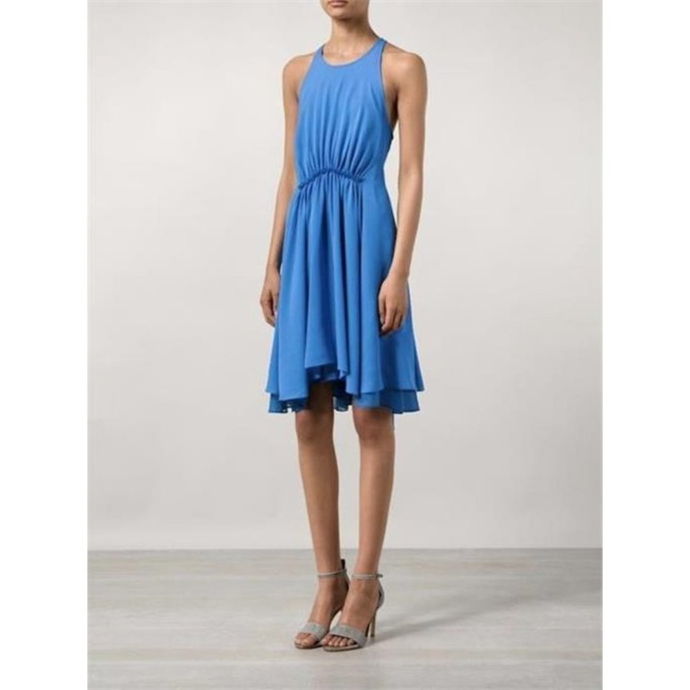 🌞SALE 🌞 3.1 Phillip Lim Womens Blue Gathered-Waist Silk Shift Dress 8 M-L